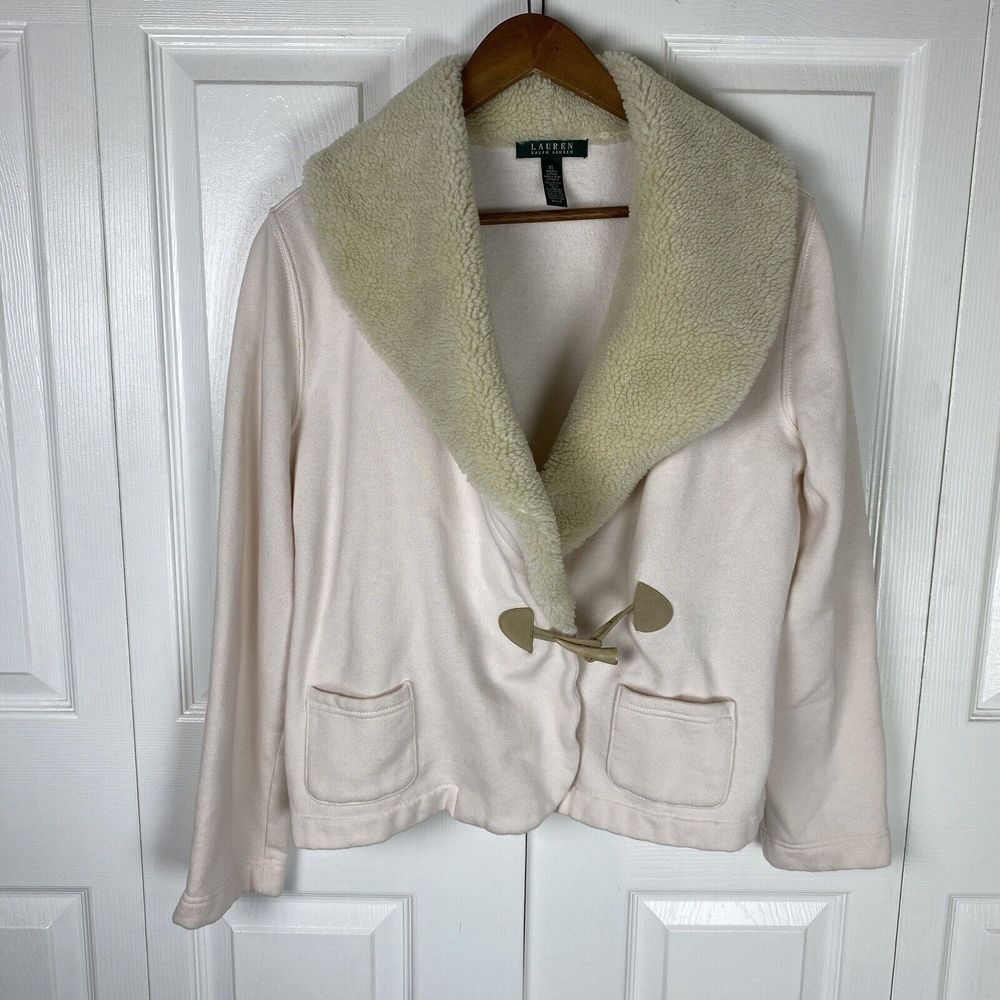 Lauren Ralph Lauren XL Shawl Sherpa Collar Toggle Cardigan Sweater Southwest